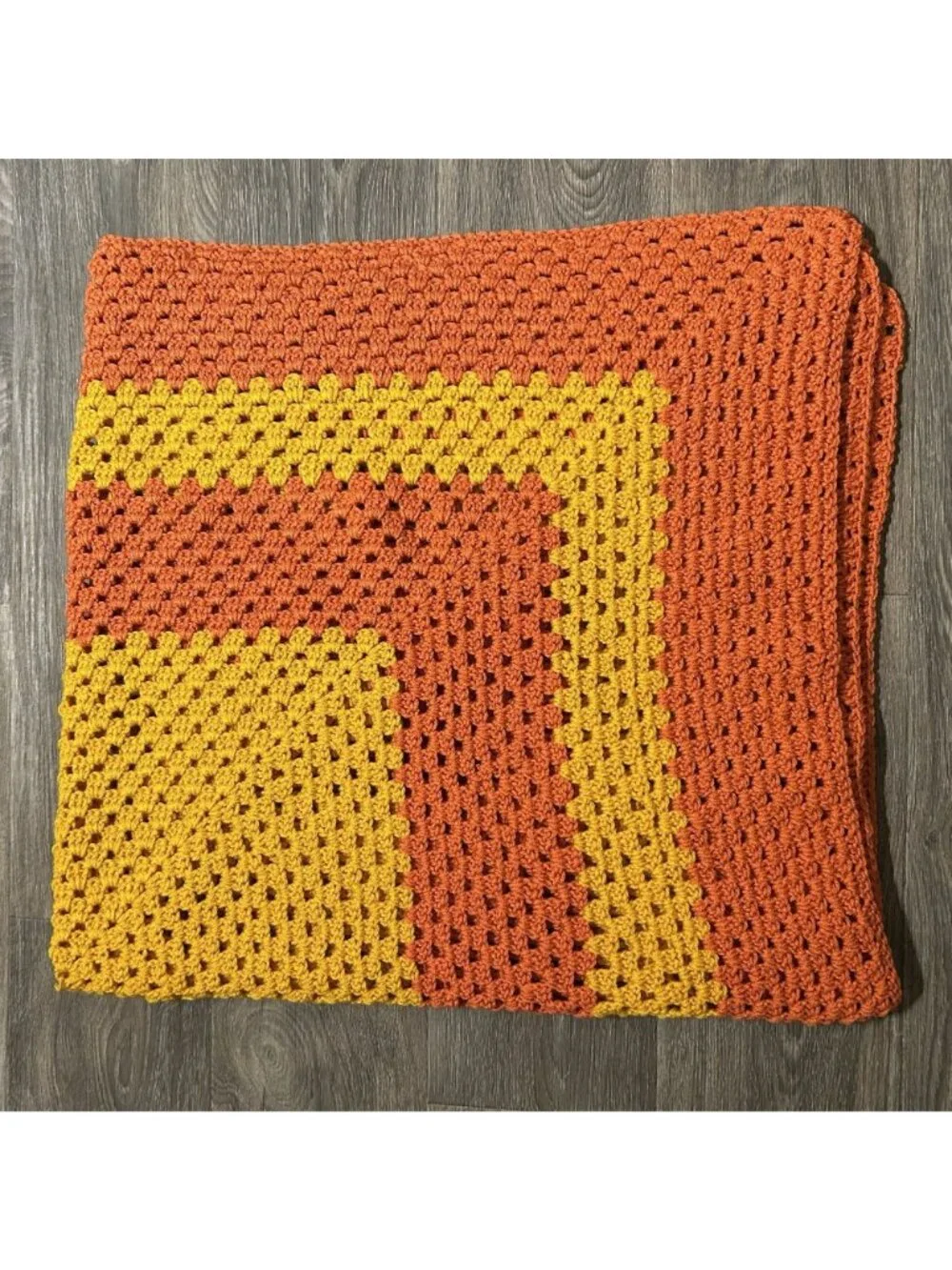 Afghan Crochet Granny Square Blanket Throw Coral Peach Spring Cottagecore Boho